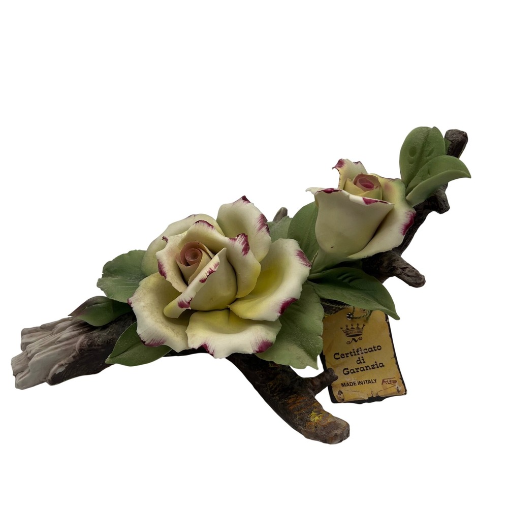 VTG Capodimonte Ceramiche Aita Italian Porcelain Roses on Branch Handcrafted